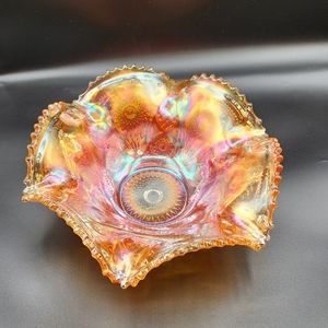 Carnival Glass Punch Bowl-Imperial Marigold Hobstar Flower Pattern aprox 11 1/2"